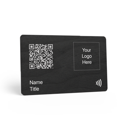 TAPiTAG Black Bamboo Digital Business Card with NFC and QR Code – An elegant business card in black bamboo, seamlessly integrating NFC and QR Code technology for efficient and stylish contact information exchange.