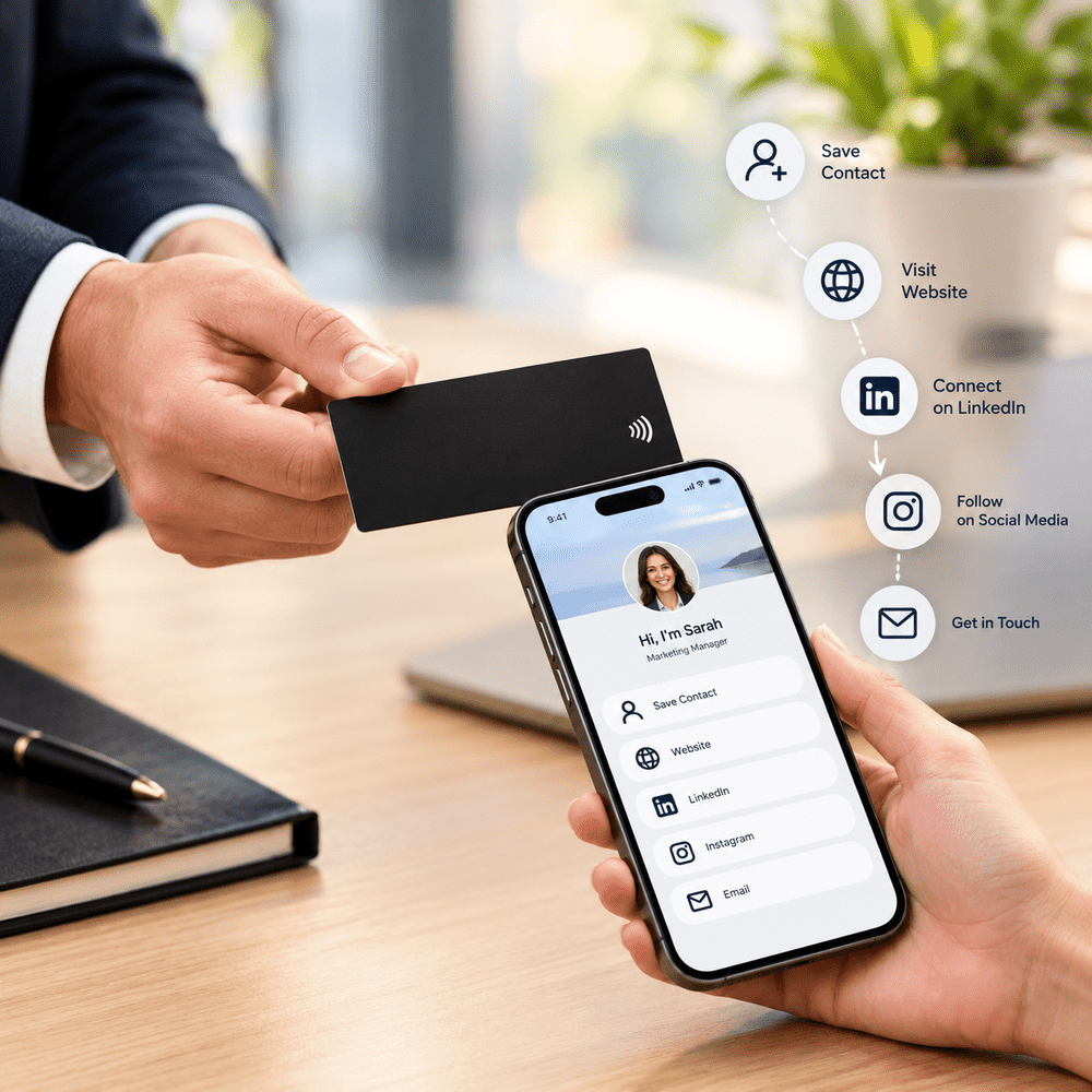 TAPiTAG NFC business card connecting customers to a digital profile