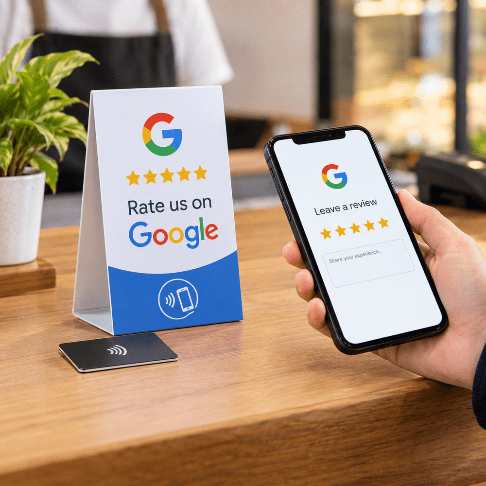 Google review card with NFC tag for business reviews