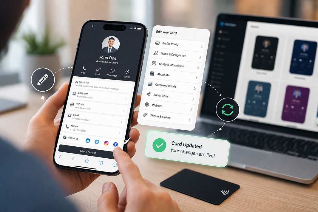 Updating a digital business card on a smartphone