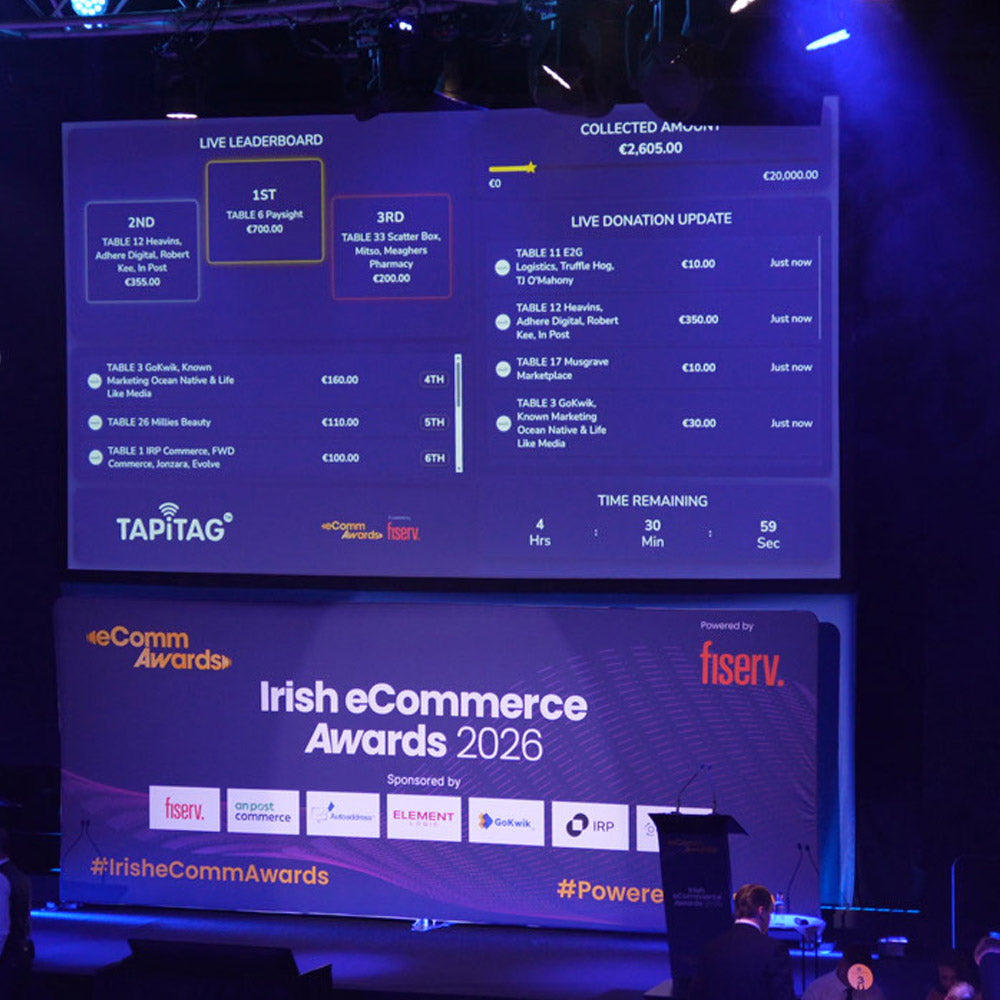 TAPiTAG Gamified Donations live leaderboard at the Irish eCommerce Awards 2026