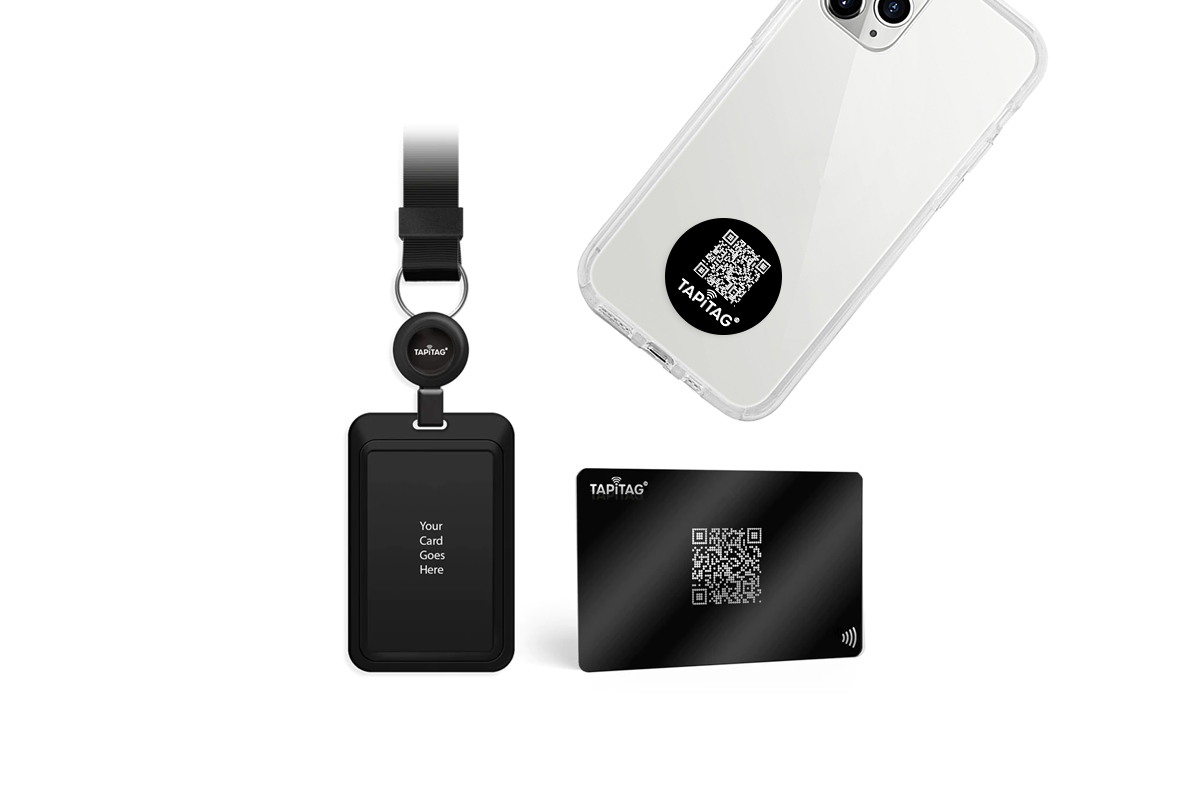 TAPiTAG bundle which includes lanyard, digital business card , phone tag 