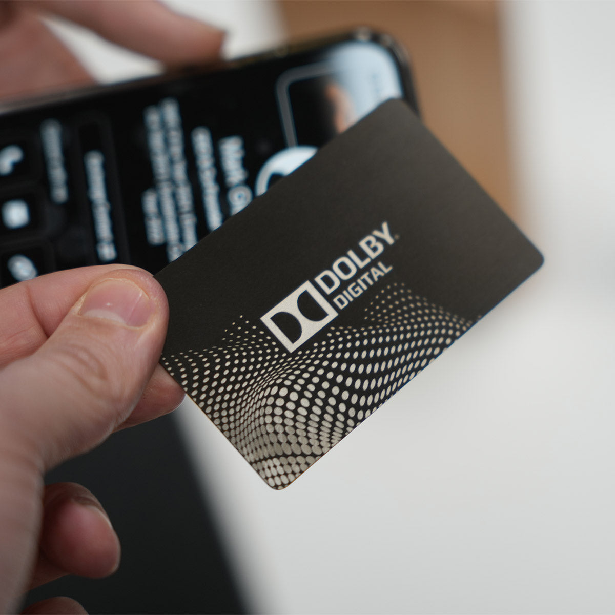 Executive gunmetal NFC Digital Business Card front with Dolby logo