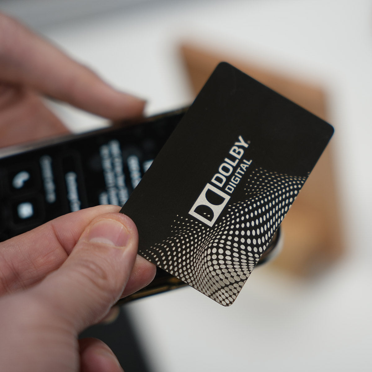 Executive gunmetal NFC Digital Business Card front with Dolby logo