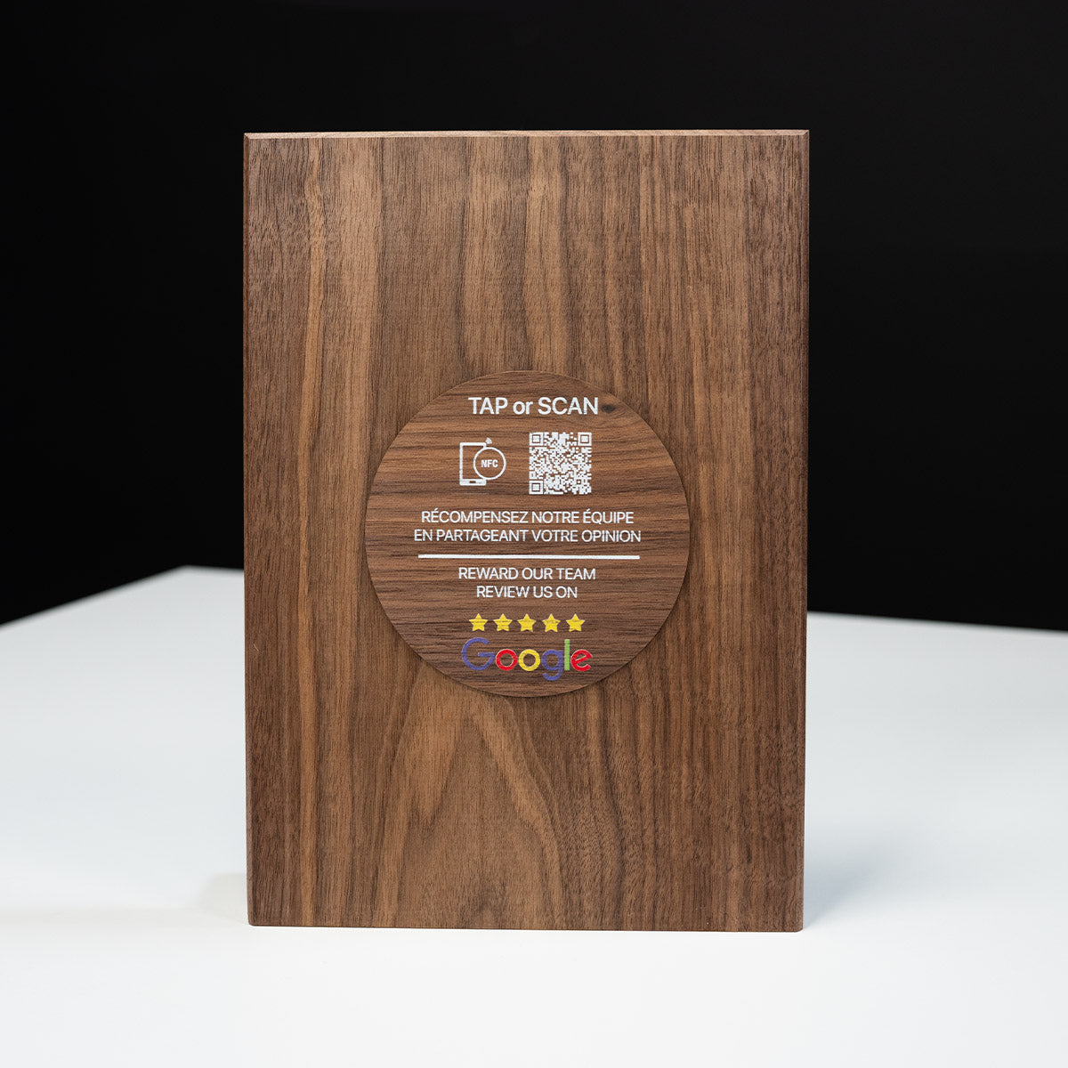 Handcrafted NFC QR Walnut Display Stand