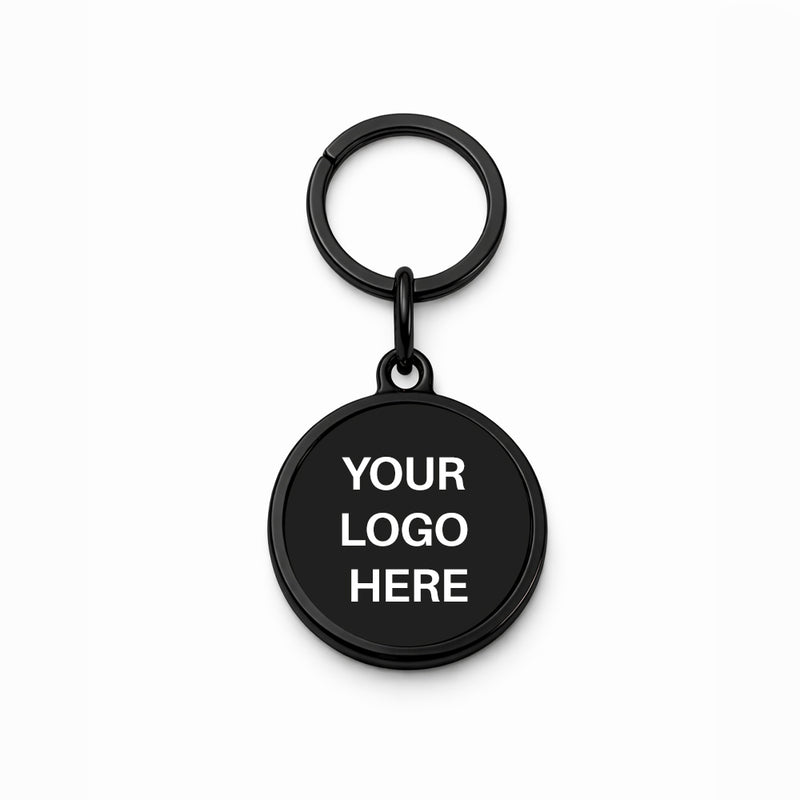 TAPiTAG Black keychain with space for customization on a white background