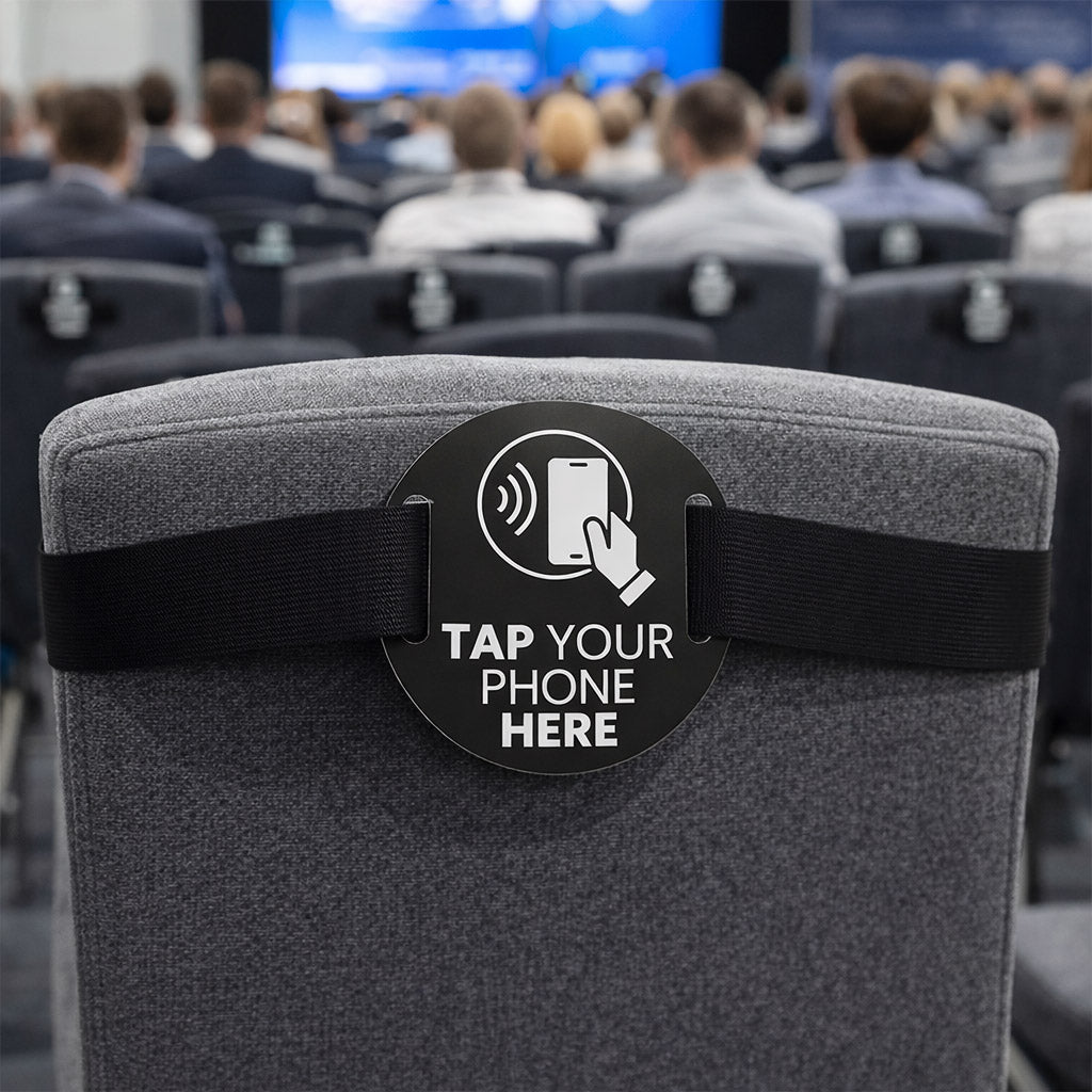 Event Seat Networking NFC Tag – 100mm Custom Smart Seat Tag with Velcro Strap | TAPiTAG