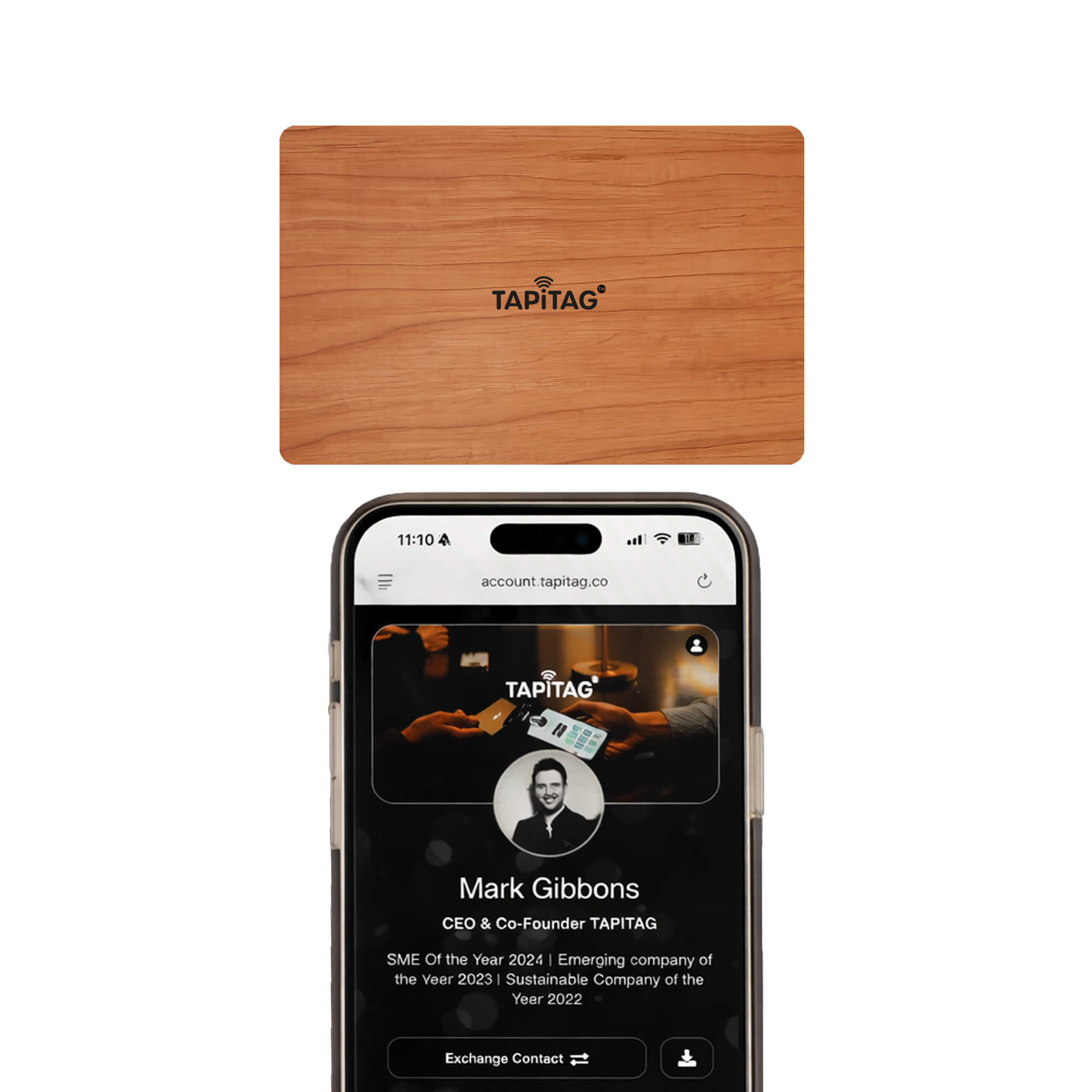 TAPiTAG Cherry Wood Digital Business Card | NFC Contactless Smart Card