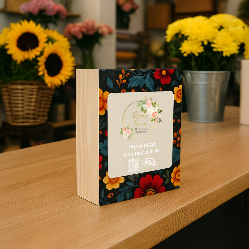 Google Review tag customised on wood box