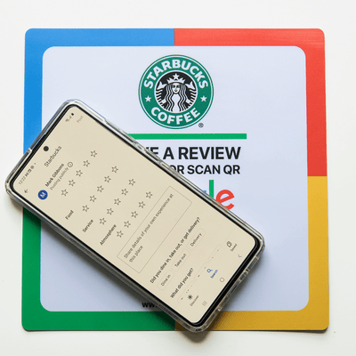 Google Review NFC TAG 200mm square QR CODE STARBUCKS COFFEE