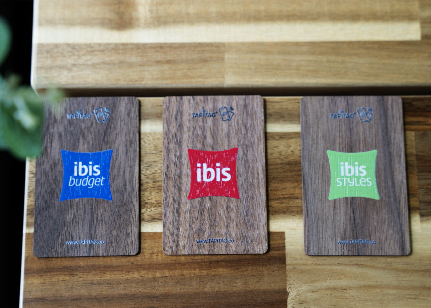 TAPITAG Walnut NFC Card with Ibis hotel branding