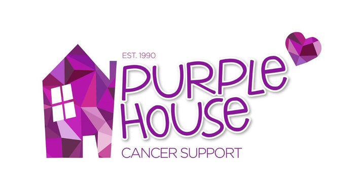 Purple House Cancer Support logo with geometric house design on a white background