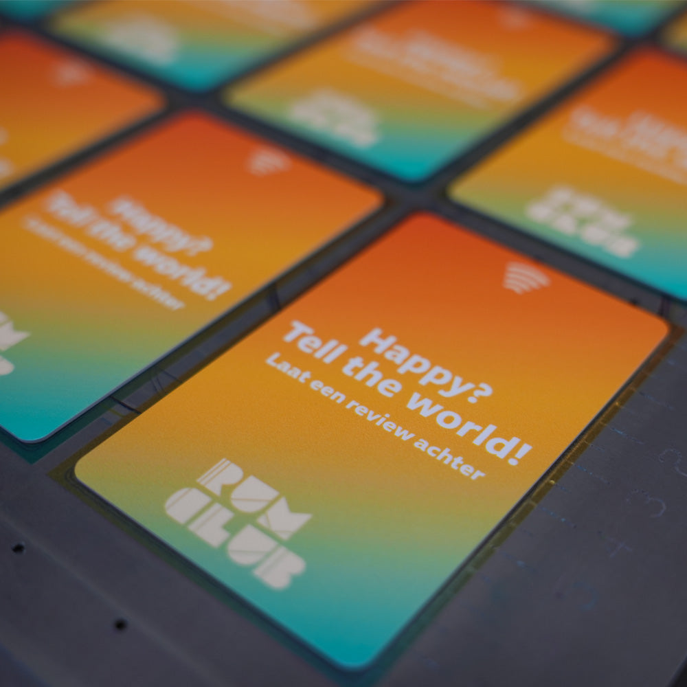 Rum Club Colorful gradient Google Review Cards with text on a dark surface. nfc cards by TAPiTAG