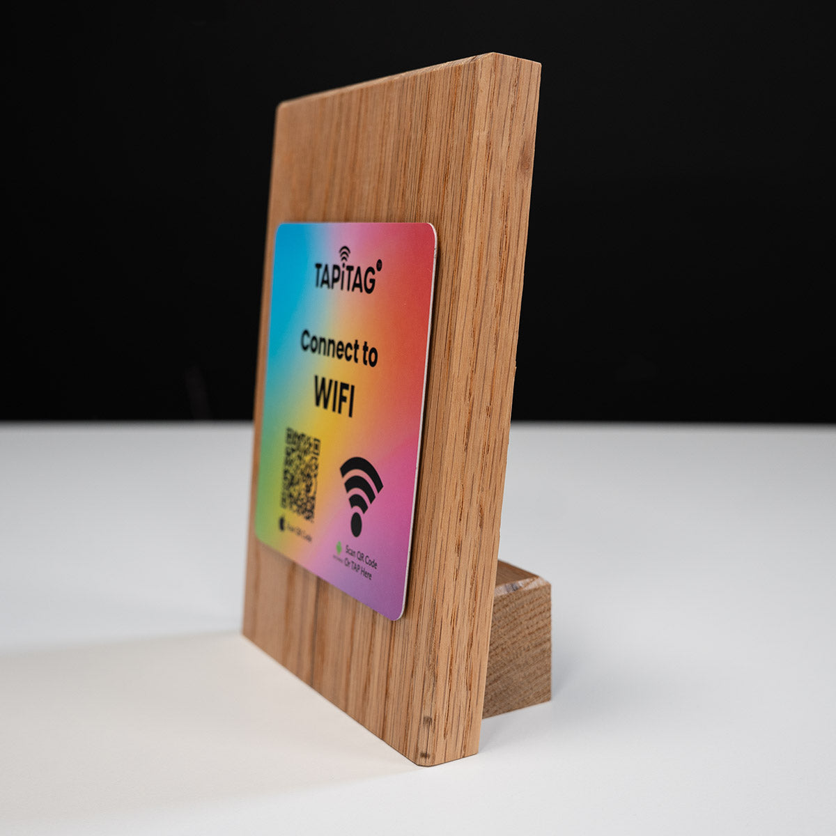 Luxury Red Oak A5 Display Stand with NFC Tag & QR Code