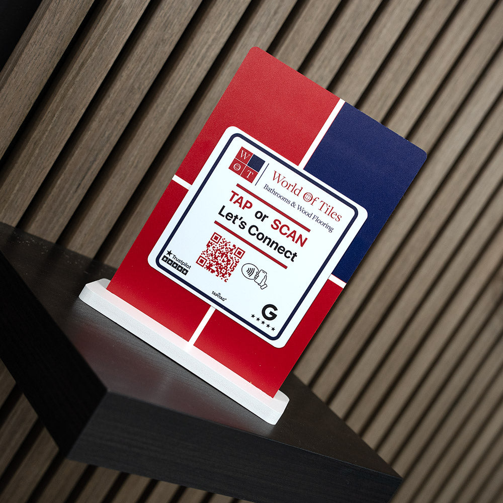 TAPiTAG Digital Display Stand for World of Tiles with nfc tag and qr code