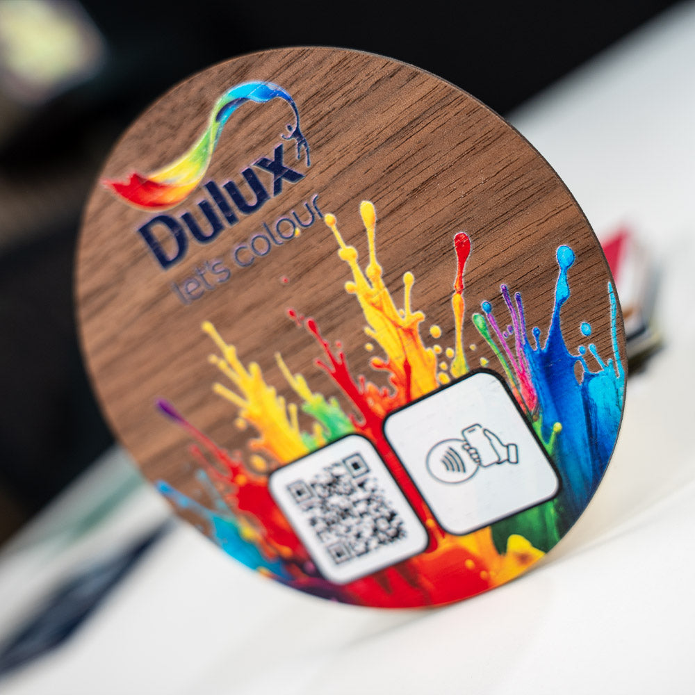 TAPiTAG Walnut NFC Tag tap or scan QR Code Dulux