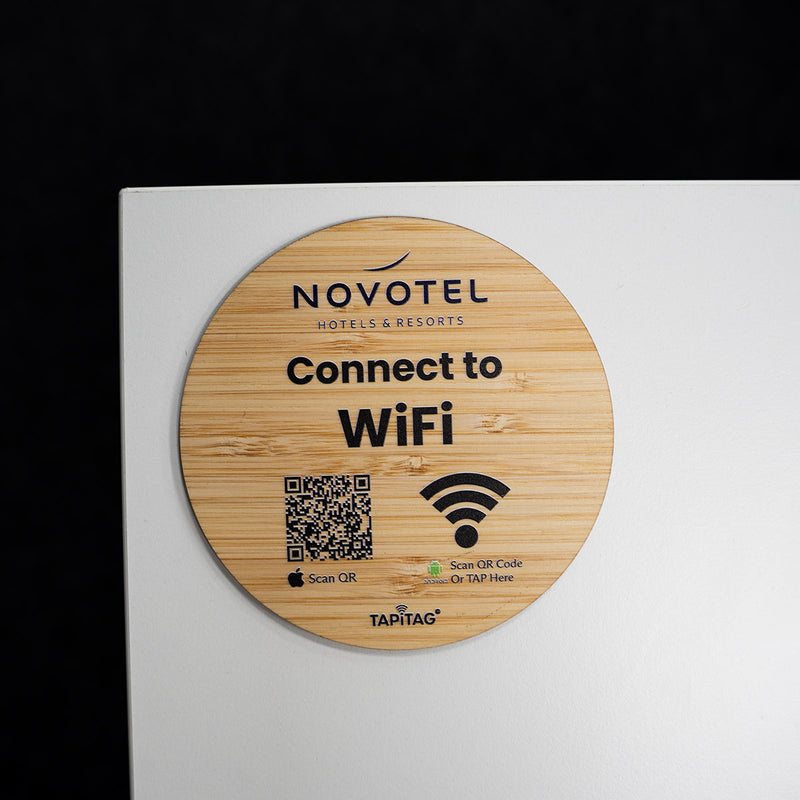 Novotel WiFi sign with QR code on a white background TAPITAG WIFI  PORTER