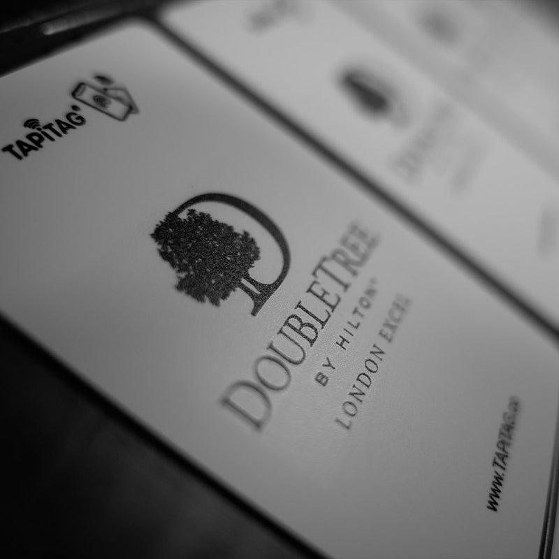 Close-up of DoubleTree by Hilton London TAPiTAG Google Review card with Tapitag logo.