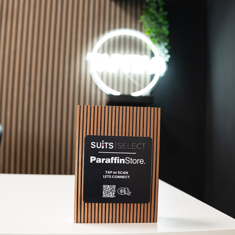ParaffinStore smart display product packaging with 'Suits Select' branding on a white surface.