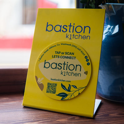 TAPiTAG A5 display stand with bastion kitchen PRINT google review