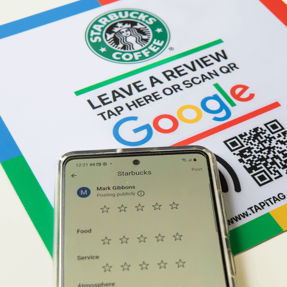 Google Review NFC TAG 200mm square QR CODE STARBUCKS COFFEE