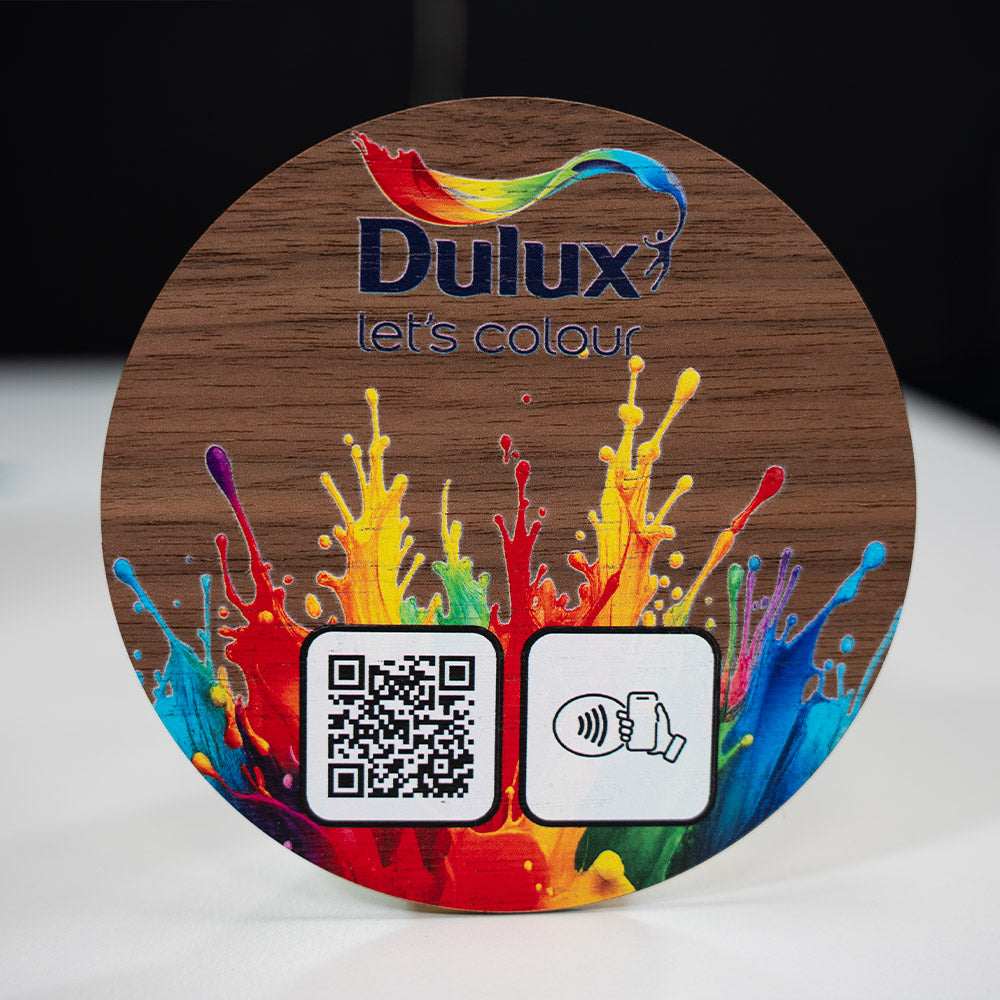 TAPiTAG Walnut NFC Tag tap or scan QR Code Dulux
