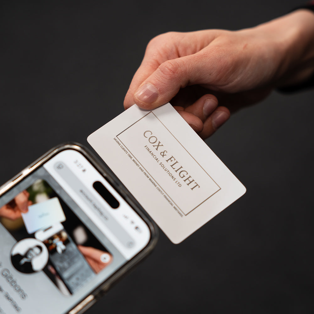 TAPiTAG White Metal Digital Business Card tapping iphone with NFC