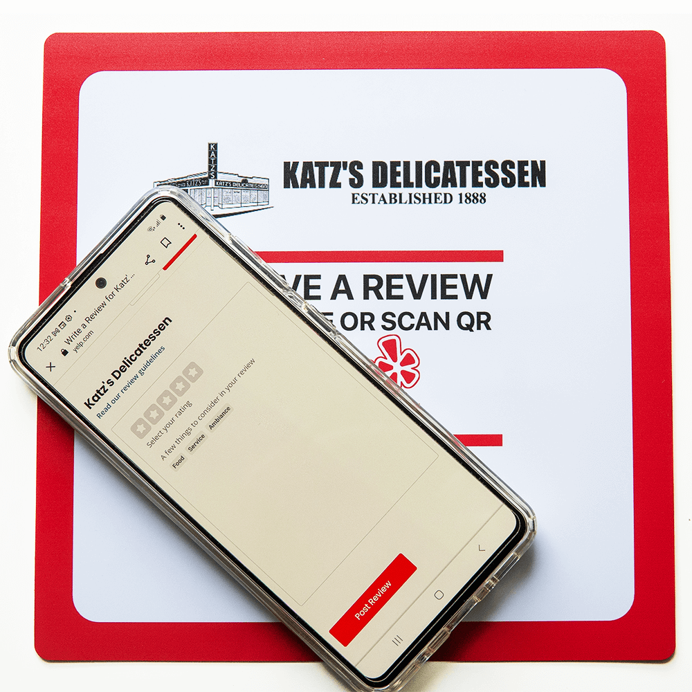 YELP review NFC QR TAG TAPiTAG KATZ DELI