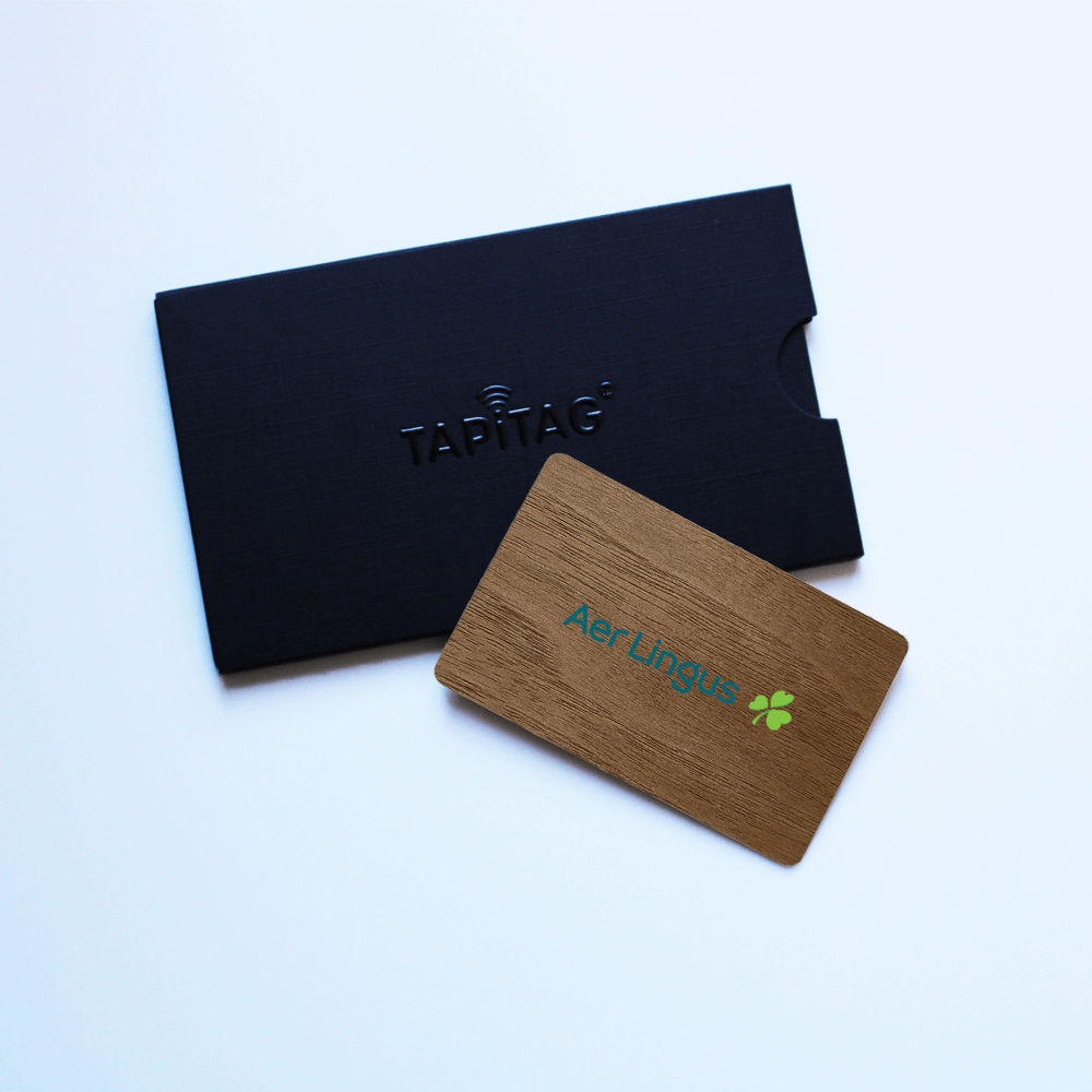 Dark walnut NFC Digital Business Card  with TAPiTAG packaging 