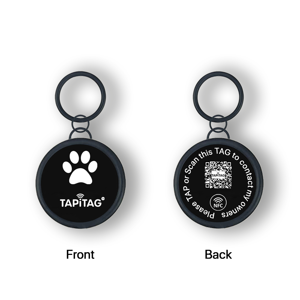 TAPiTAG black pet tag front and back with NFC 