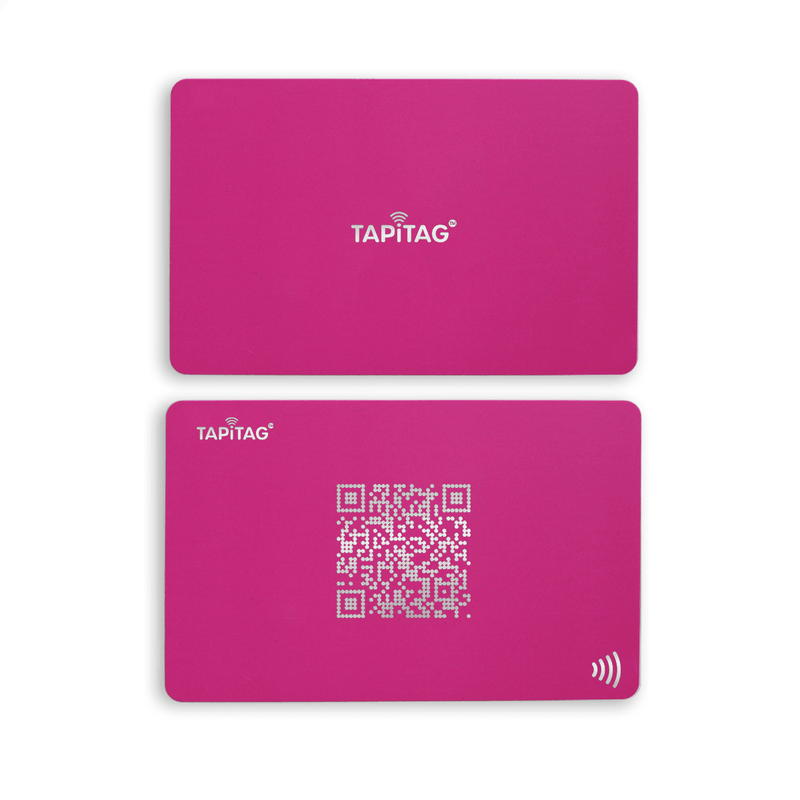 Front and back of pink digital business card 