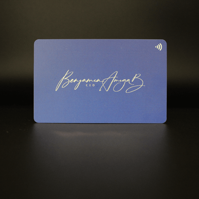 blue TAPiTAG NFC-Enabled Digital Business Card with silver foil print