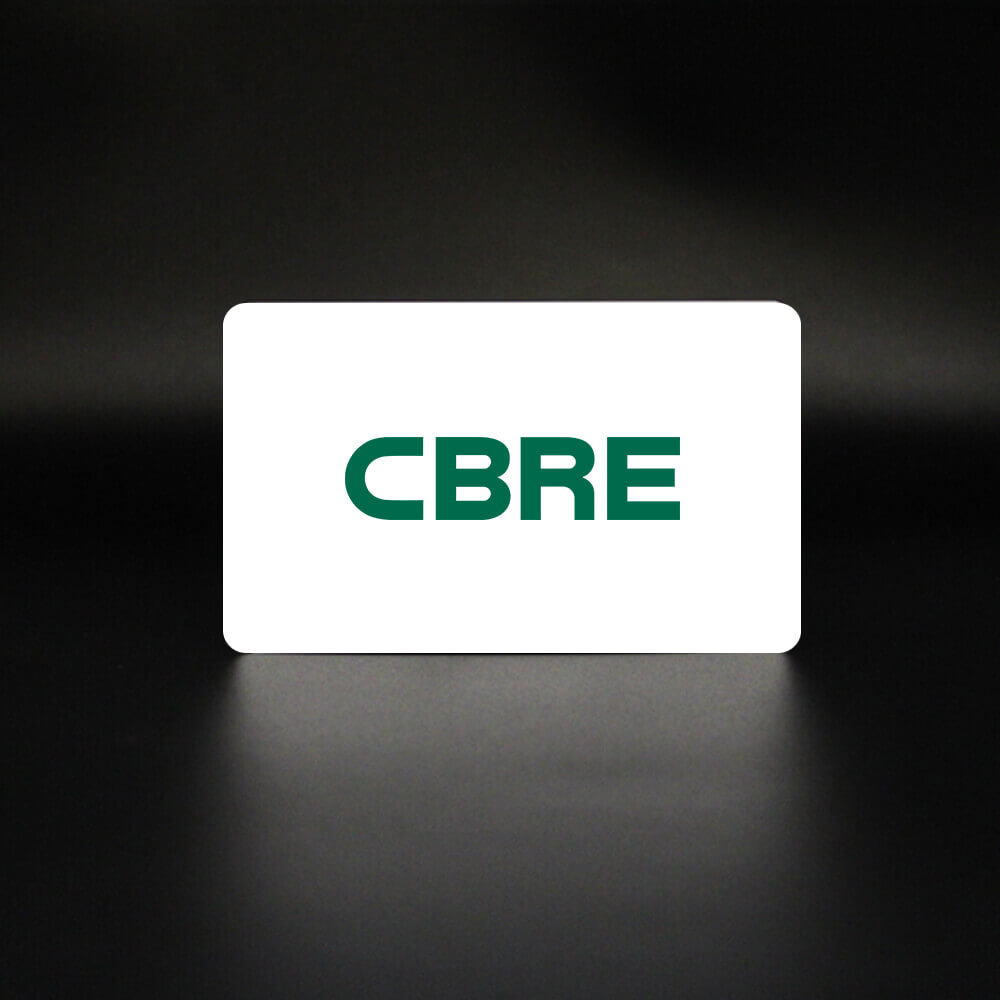 TAPiTAG NFC Business Card white with vibrant color print CBRE branded