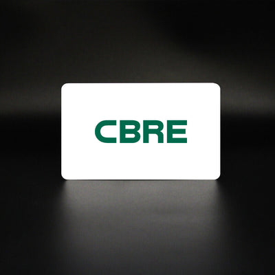 TAPiTAG NFC Business Card white with vibrant color print CBRE branded